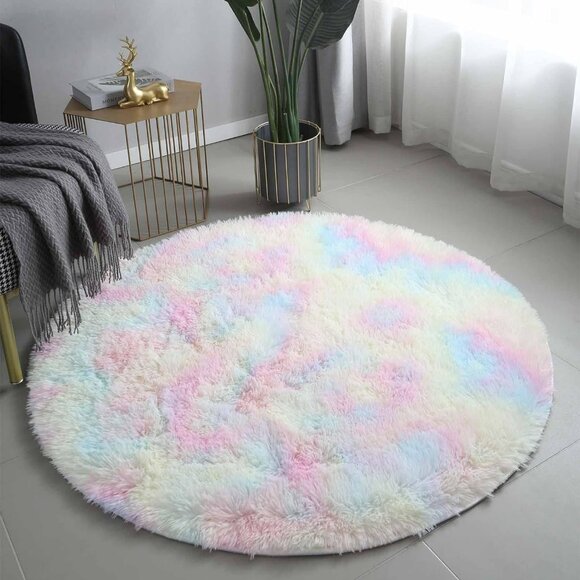 NEW Round Cotton Candy Tie-Dye Rainbow Area Accent Rug 6ft x 6ft - Picture 6 of 6